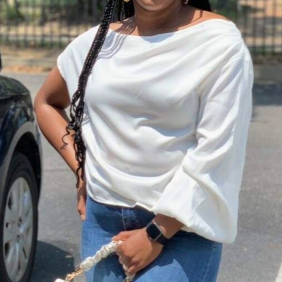 Classic Solid One Shoulder Ruched Blouse - Picture 8 of 12